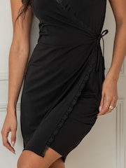 Pour Moi Black Julianne Lace Trim Slinky Jersey Wrap Dress - Image 2 of 4