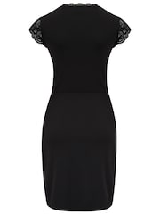 Pour Moi Black Julianne Lace Trim Slinky Jersey Wrap Dress - Image 4 of 4