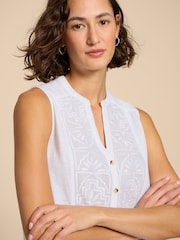 White Stuff White Tulip Jersey Sleeveless Shirt - Image 4 of 7