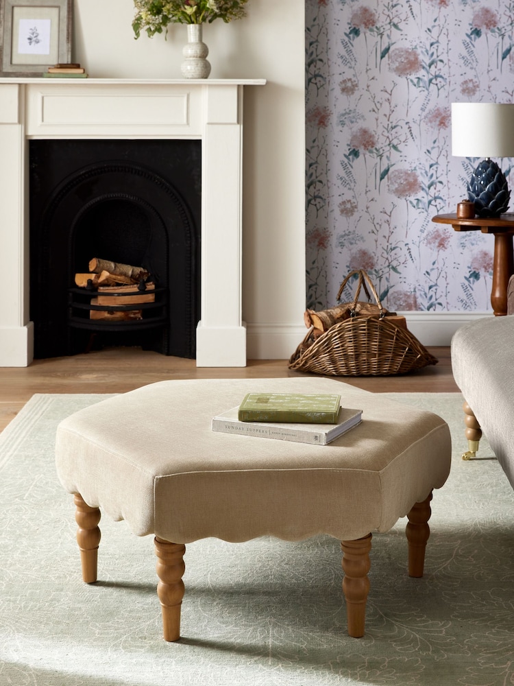 Laura Ashley Baron Chenille Hazelnut Large Footstool - Image 1 of 6