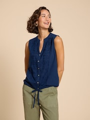 White Stuff Blue Tulip Jersey Sleeveless Shirt - Image 1 of 7