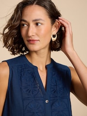 White Stuff Blue Tulip Jersey Sleeveless Shirt - Image 4 of 7