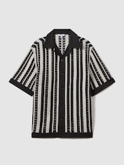 Reiss Black/Ecru Romy Crochet Cuban Collar Shirt - Image 2 of 5