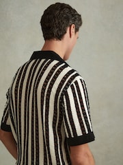 Reiss Black/Ecru Romy Crochet Cuban Collar Shirt - Image 4 of 5