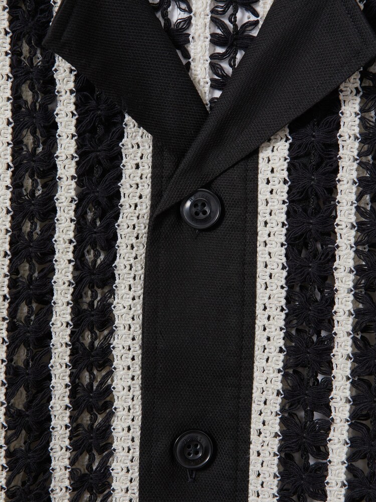 Reiss Black/Ecru Romy Crochet Cuban Collar Shirt - Image 5 of 5 Reiss Black/Ecru Romy Crochet Cuban Collar Shirt - Image 5 of 5