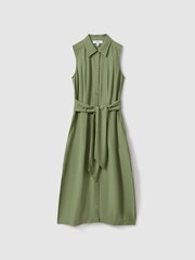 Reiss Green Morgan Petite Viscose Blend Belted Shirt Dress - Image 2 of 7
