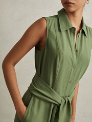 Reiss Green Morgan Petite Viscose Blend Belted Shirt Dress - Image 3 of 7