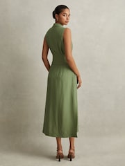 Reiss Green Morgan Petite Viscose Blend Belted Shirt Dress - Image 5 of 7