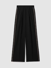 Reiss Black Remi Elasticated Side Stripe Wide Leg Trousers - Image 2 of 7