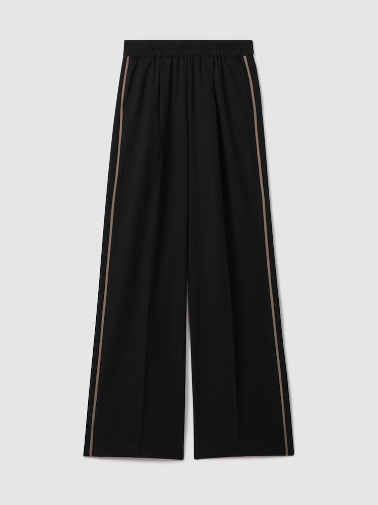 Reiss Black Remi Elasticated Side Stripe Wide Leg Trousers - Image 2 of 7