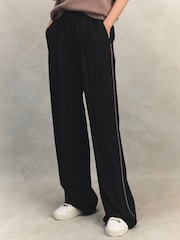 Reiss Black Remi Elasticated Side Stripe Wide Leg Trousers - Image 3 of 7