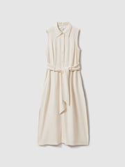 Reiss Cream Morgan Petite Viscose Blend Belted Shirt Dress - Image 2 of 6