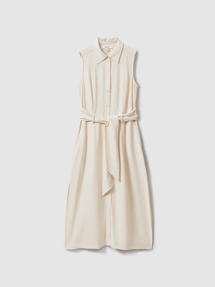 Reiss Cream Morgan Petite Viscose Blend Belted Shirt Dress - Image 2 of 6