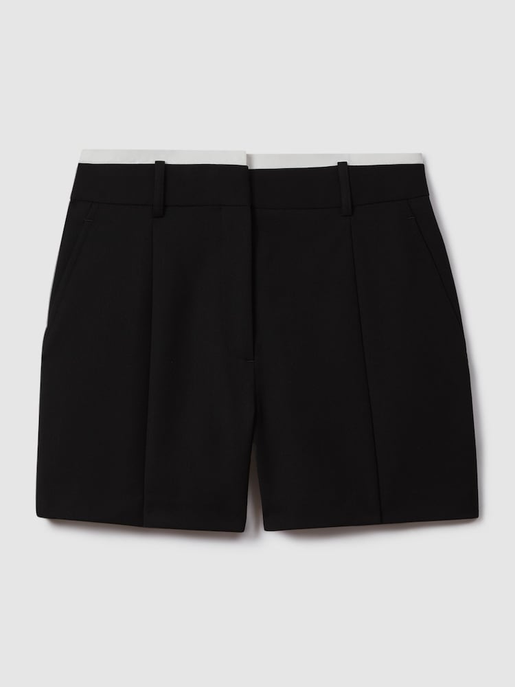 Reiss Black Karyn Tailored Wool Blend Contrast Trim Shorts - Image 2 of 7