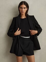 Reiss Black Karyn Tailored Wool Blend Contrast Trim Shorts - Image 4 of 7