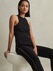 Reiss Black Remi Elasticated Side Stripe Tapered Trousers - Image 1 of 7