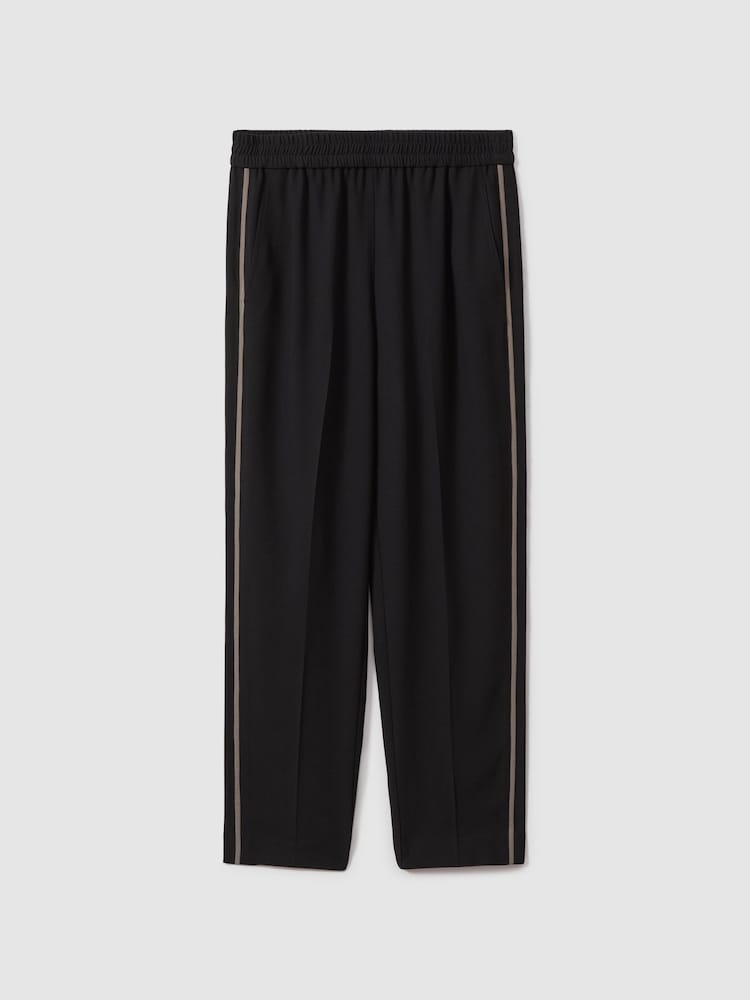 Reiss Black Remi Elasticated Side Stripe Tapered Trousers - Image 2 of 7