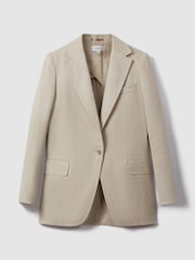 Reiss Natural Cassie Petite Linen Single Breasted Suit Blazer - Image 2 of 9