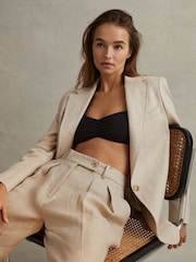 Reiss Natural Cassie Petite Linen Single Breasted Suit Blazer - Image 4 of 9