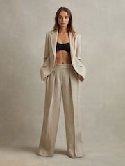 Reiss Natural Cassie Petite Linen Single Breasted Suit Blazer - Image 6 of 9