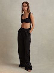 Reiss Black Remi Petite Elasticated Side Stripe Wide Leg Trousers - Image 1 of 8