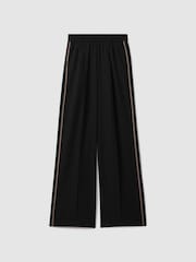 Reiss Black Remi Petite Elasticated Side Stripe Wide Leg Trousers - Image 2 of 8
