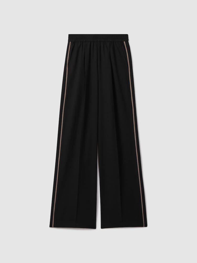 Reiss Black Remi Petite Elasticated Side Stripe Wide Leg Trousers - Image 2 of 8