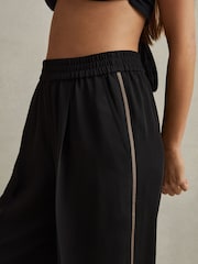 Reiss Black Remi Petite Elasticated Side Stripe Wide Leg Trousers - Image 4 of 8