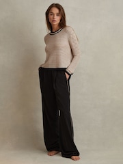 Reiss Black Remi Petite Elasticated Side Stripe Wide Leg Trousers - Image 5 of 8