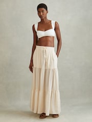 Reiss Neutral Tammy Tiered Drawstring Maxi Skirt - Image 1 of 6