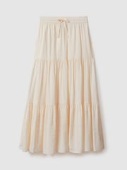 Reiss Neutral Tammy Tiered Drawstring Maxi Skirt - Image 2 of 6
