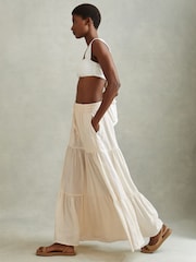 Reiss Neutral Tammy Tiered Drawstring Maxi Skirt - Image 3 of 6