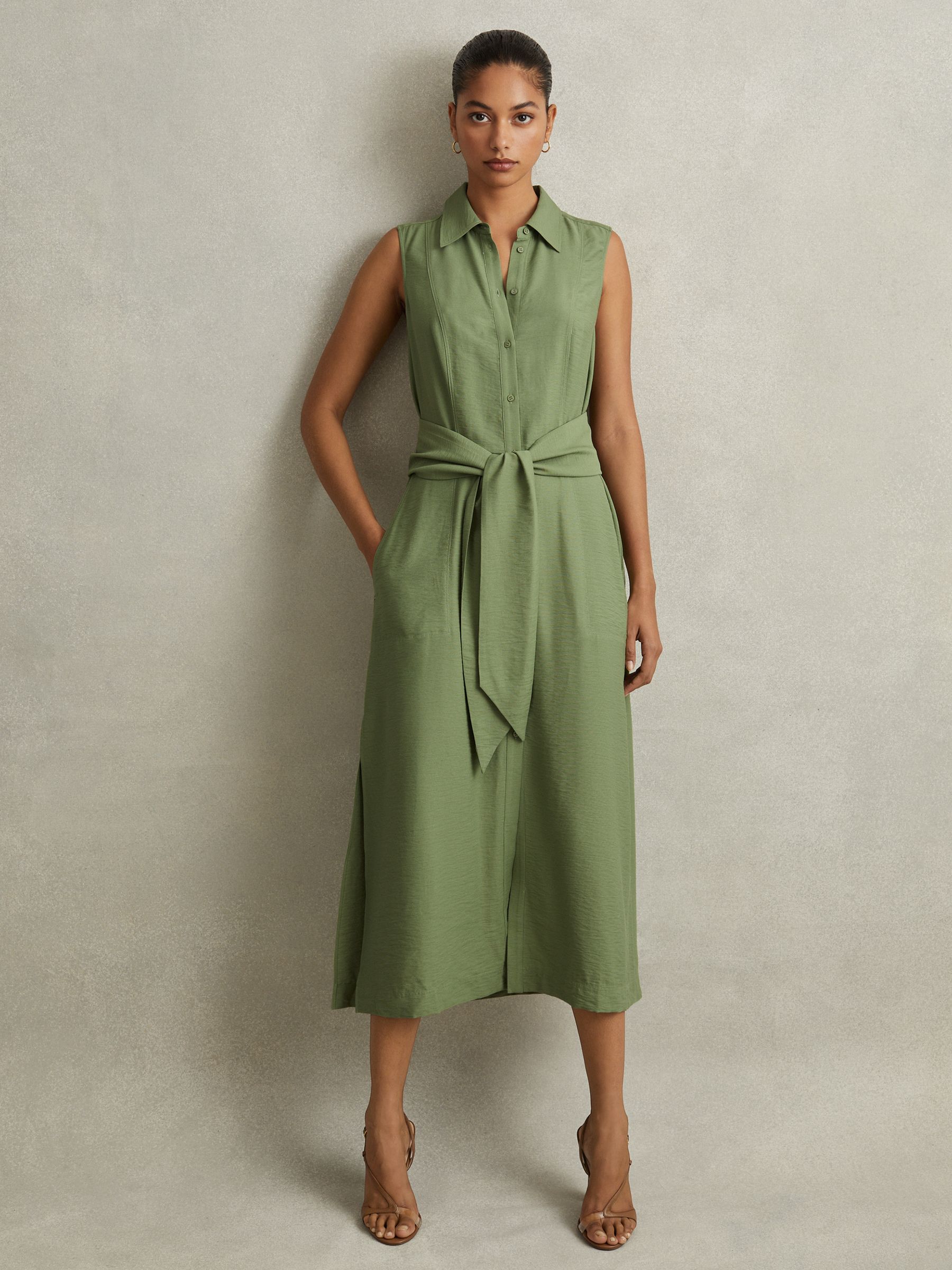 Buy Reiss Green Morgan Viscose Blend Belted Shirt Dress from Next Luxembourg