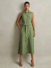 Reiss Green Morgan Viscose Blend Belted Shirt Dress - Image 1 of 6