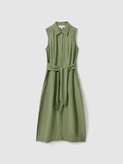Reiss Green Morgan Viscose Blend Belted Shirt Dress - Image 2 of 6