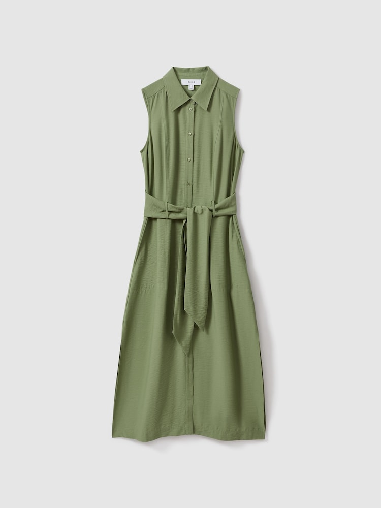 Reiss Green Morgan Viscose Blend Belted Shirt Dress - Image 2 of 6