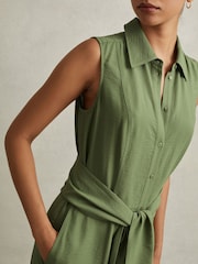 Reiss Green Morgan Viscose Blend Belted Shirt Dress - Image 3 of 6