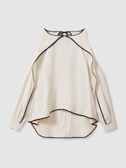 Reiss White Daria Ruffle Detail Cut Out Blouse - Image 2 of 6