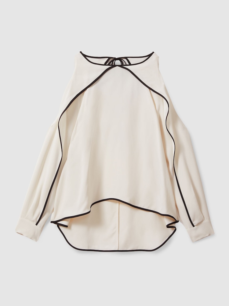 Reiss White Daria Ruffle Detail Cut Out Blouse - Image 2 of 6