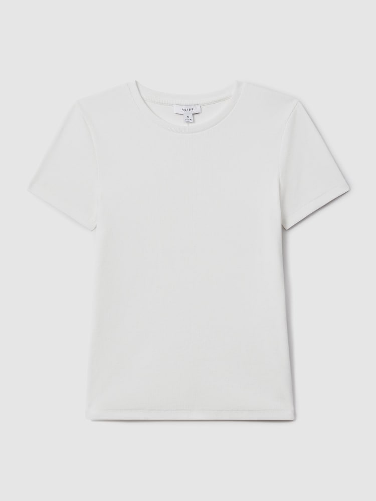 Reiss White Victoria Cotton Blend Scoop Neck T-Shirt - Image 2 of 5