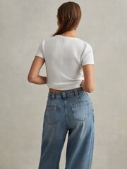 Reiss White Victoria Cotton Blend Scoop Neck T-Shirt - Image 4 of 5