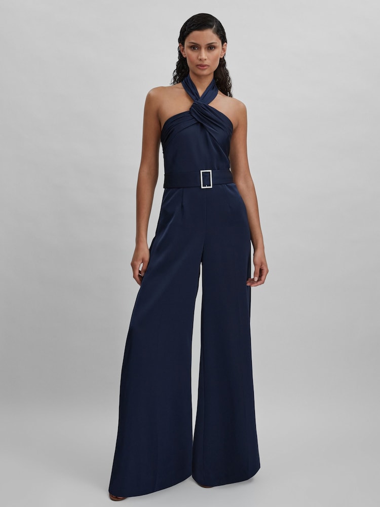 Halston Satin Halter Neck Jumpsuit - Image 1 of 5