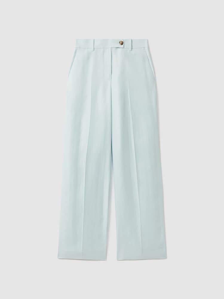 Reiss Blue Lori Petite Viscose-Linen Wide Leg Suit Trousers - Image 2 of 7