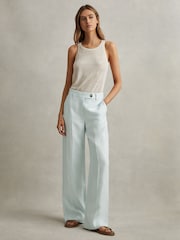 Reiss Blue Lori Petite Viscose-Linen Wide Leg Suit Trousers - Image 4 of 7