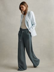 Reiss Blue Cameilla Drawstring Zip-Front Wide Leg Trousers - Image 1 of 6