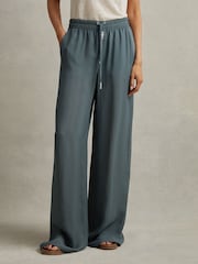 Reiss Blue Cameilla Drawstring Zip-Front Wide Leg Trousers - Image 3 of 6