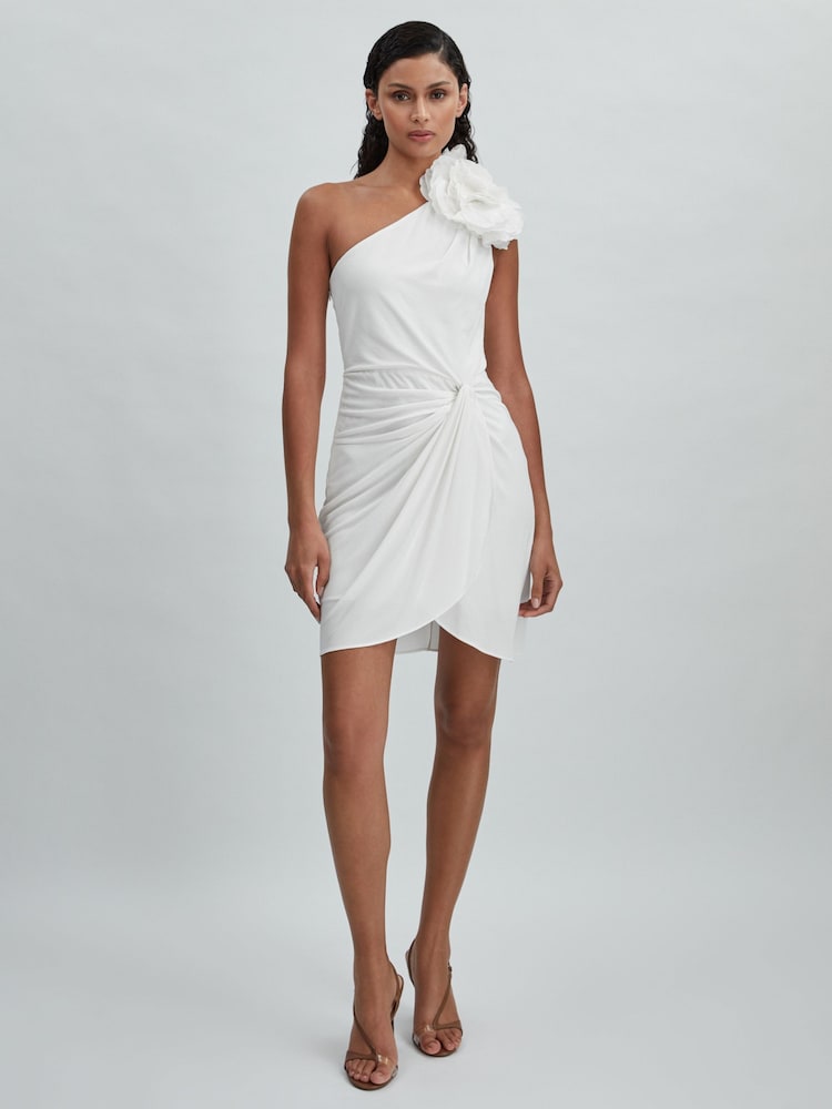 Halston One-Shoulder Ruffle Mini Dress - Image 1 of 6
