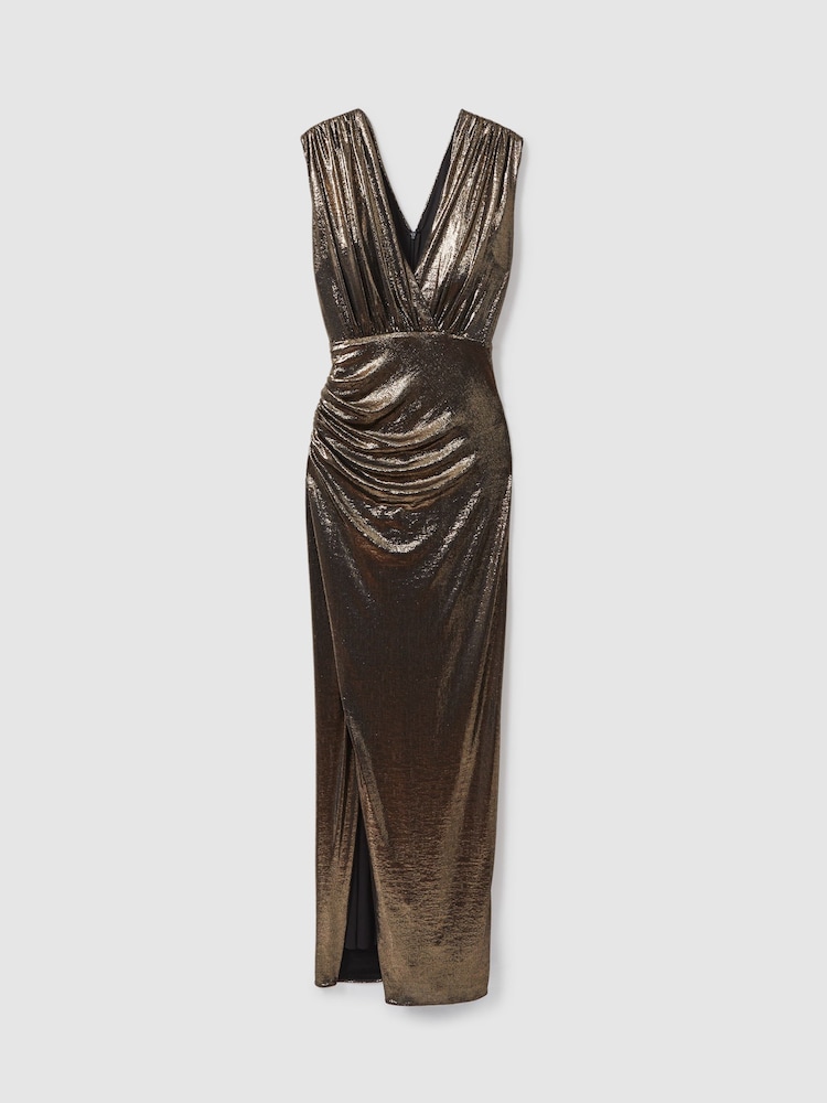 Halston Metallic Ruched Maxi Dress - Image 2 of 6