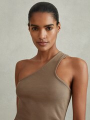 Reiss Taupe Ria Cotton Blend One-Shoulder Top - Image 3 of 4