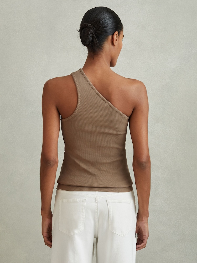 Reiss Taupe Ria Cotton Blend One-Shoulder Top - Image 4 of 4